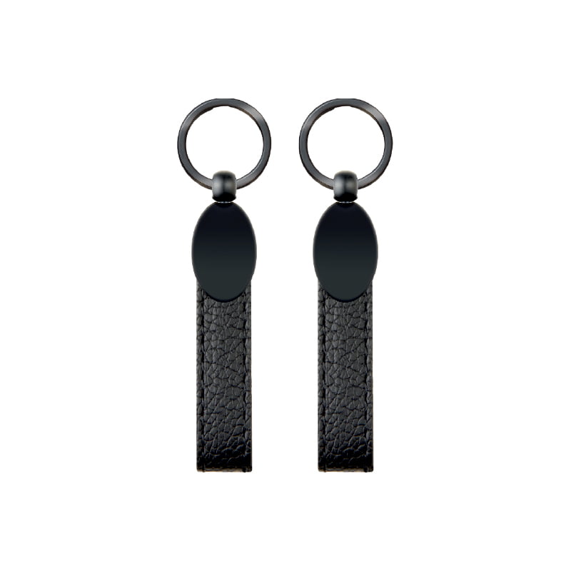 2404 Siyah Metal Suni Deri Anahtarlık Çift Taraflı