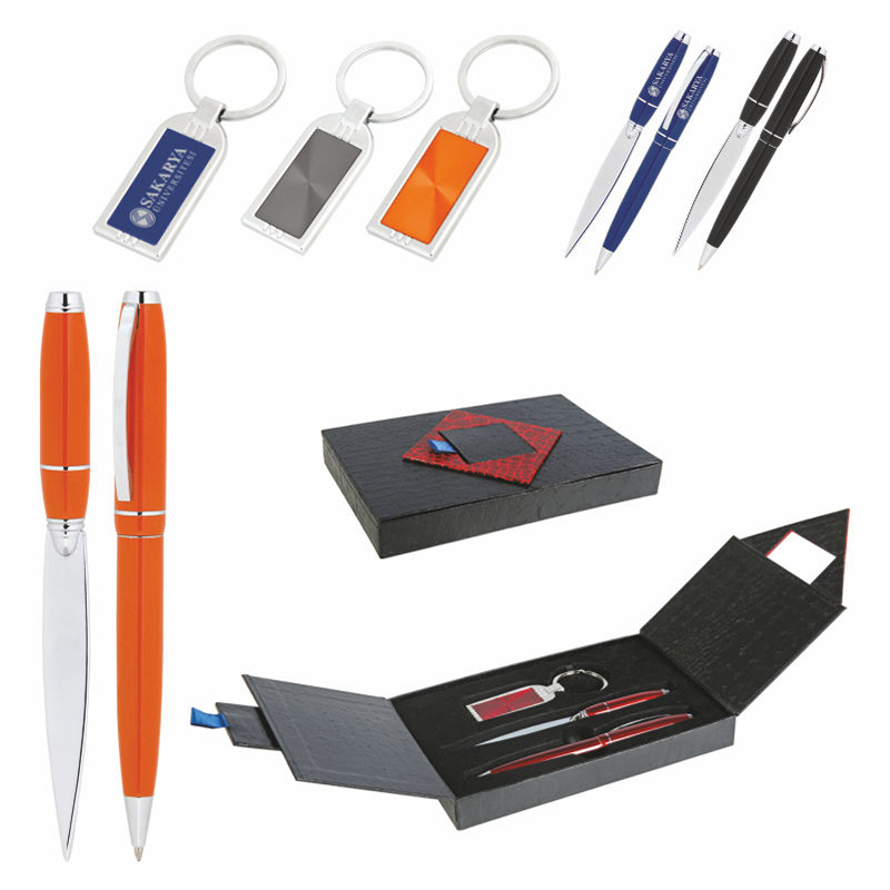 310 Mavi Hediyelik Set - Metal Tükenmez Kalem - Metal Anahtarlık - Zarf Açacağı - Görsel 2