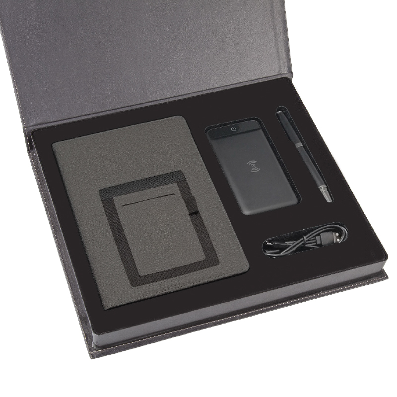5054 Siyah Hediyelik Set - 10.000 Mah Powerbank - 15x21 Defter - Metal Roller Kalem - Görsel 2