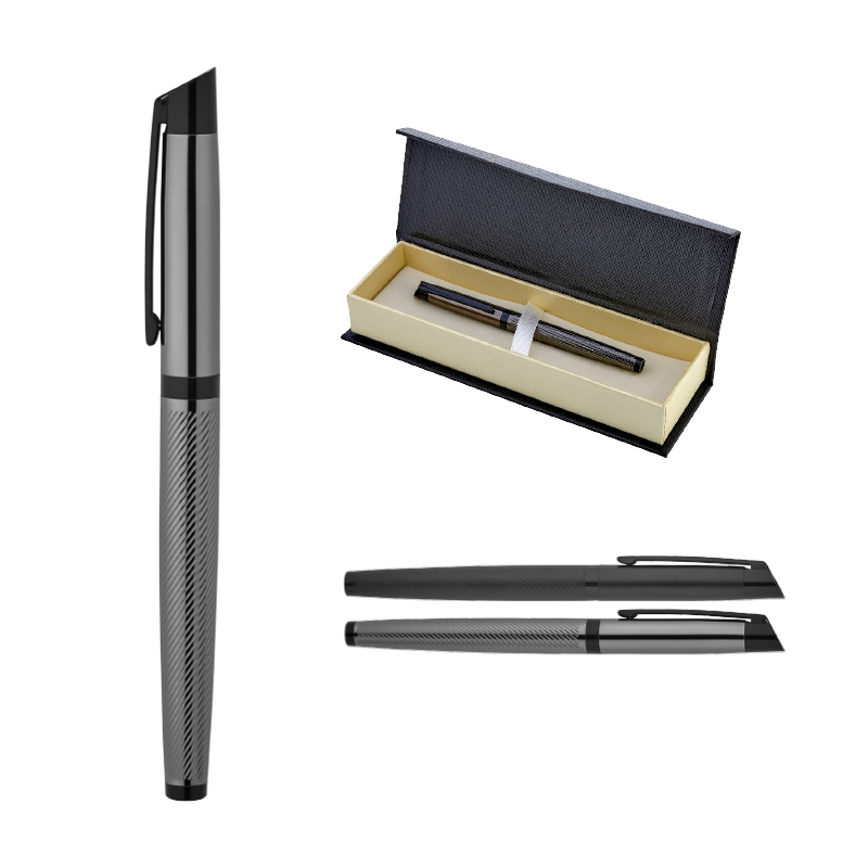 1111-KR Siyah-Siyah Klips Metal Roller Kalem Seti - Görsel 2