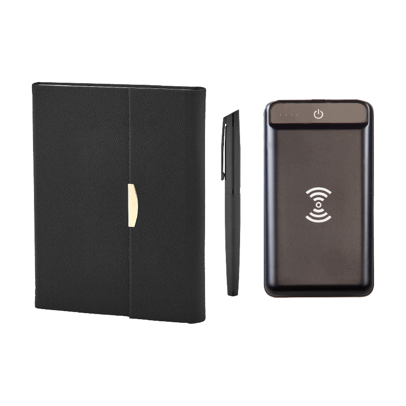 5072 Siyah Hediyelik Set - 10.000 Mah Powerbank - 15X21 Defter - Metal Roller Kalem - Görsel 3