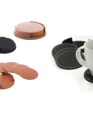 2541 - 4'lü Set Suni Deri Bardak Altlığı