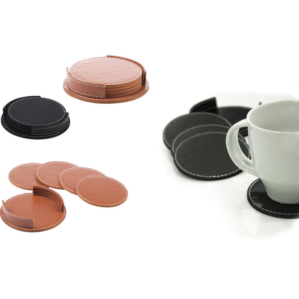 2541 - 4'lü Set Suni Deri Bardak Altlığı