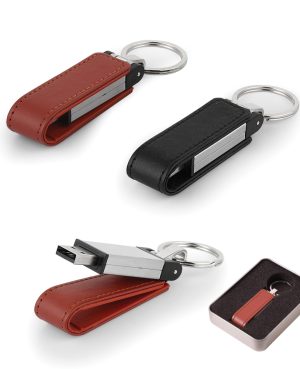 7282-16GB - 16 GB Deri Metal Anahtarlık USB Bellek