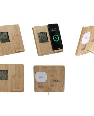 7310 - Masaüstü Bambu Saat Wireless Mobil Şarj Cihazı