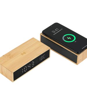 7320 - Wireless Mobil Şarj Cihazı ve Bambu Dijital Masa Saati